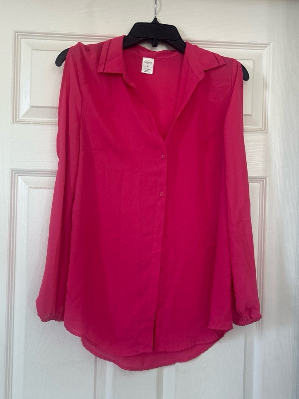City Streets Women's Bright Pink Sheer Button-Down Shirt